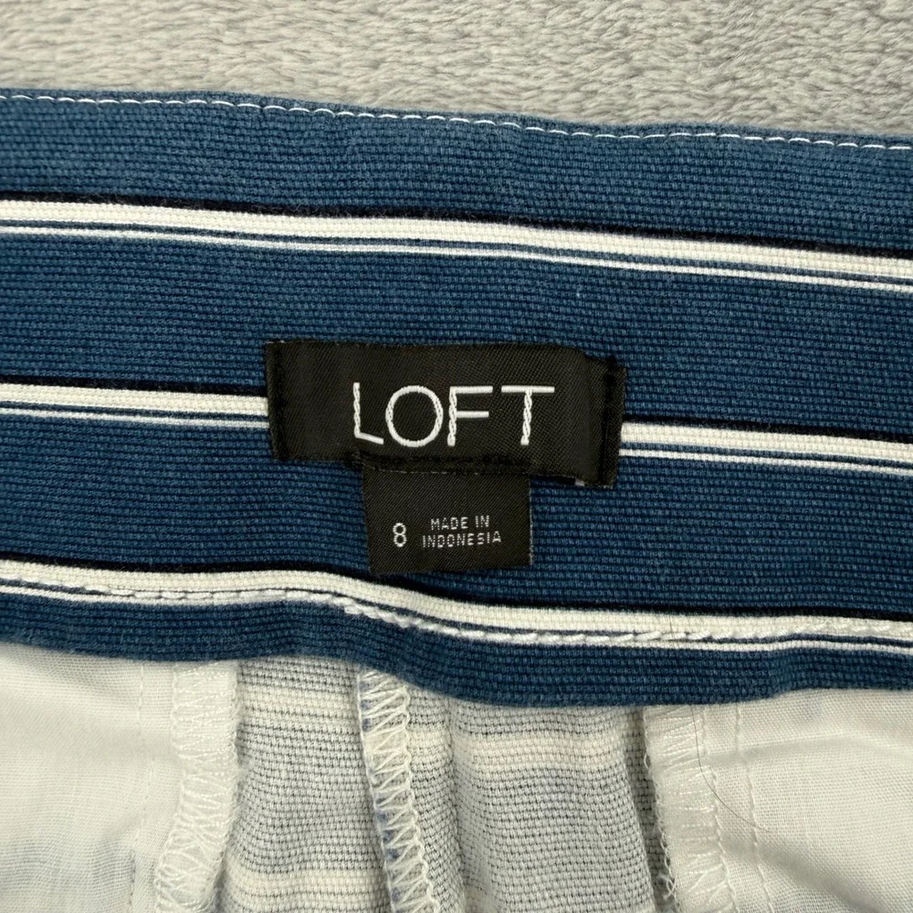 LOFT Womens Navy Blue White Striped Cotton Blend Shorts Nautical Size 8‎